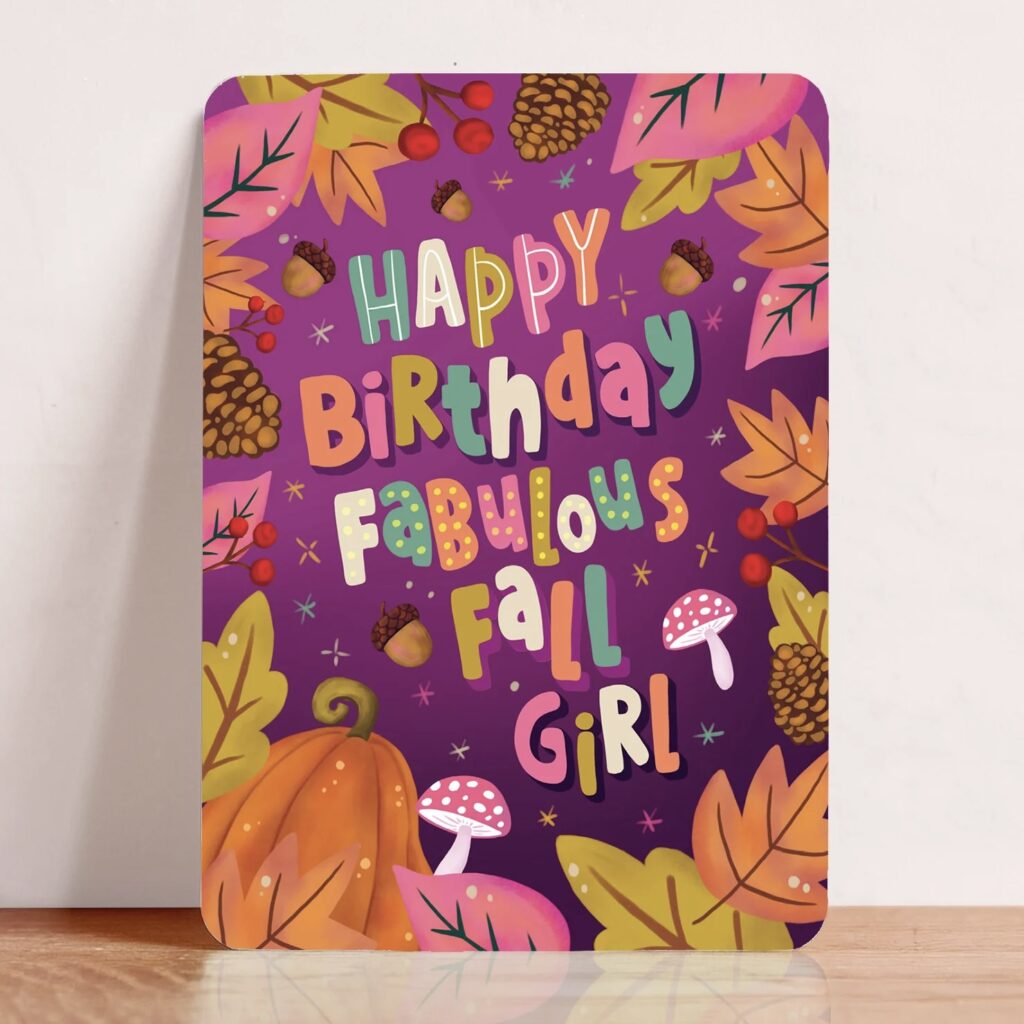 Postkaart happy birthday fabulous fall girl