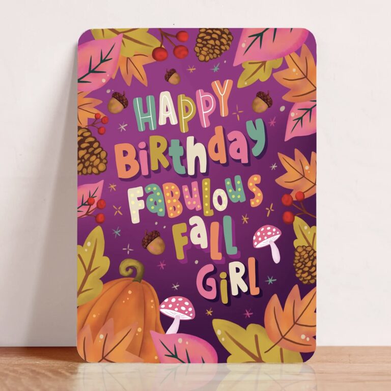 Postkaart Happy birthday fabulous fall girl
