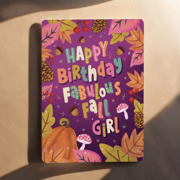 Postkaart happy birthday fabulous fall girl