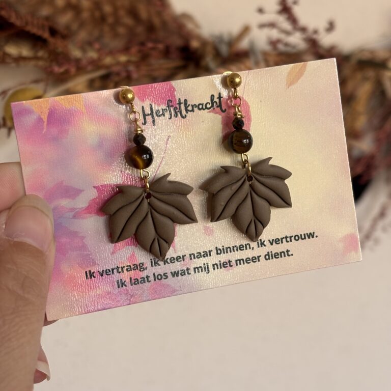 Herfstblad oorbellen tijgeroog