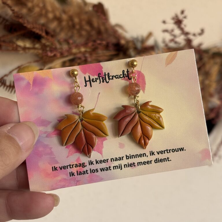 Herfstblad oorbellen zonnesteen