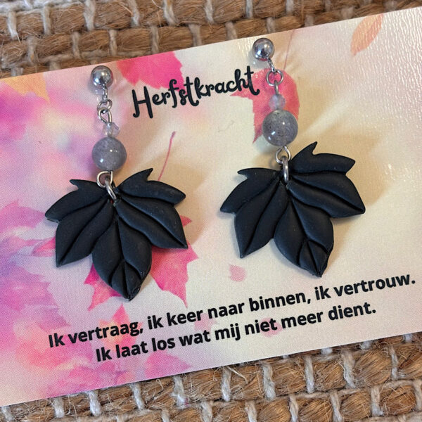 Herfstblad oorbellen labradoriet