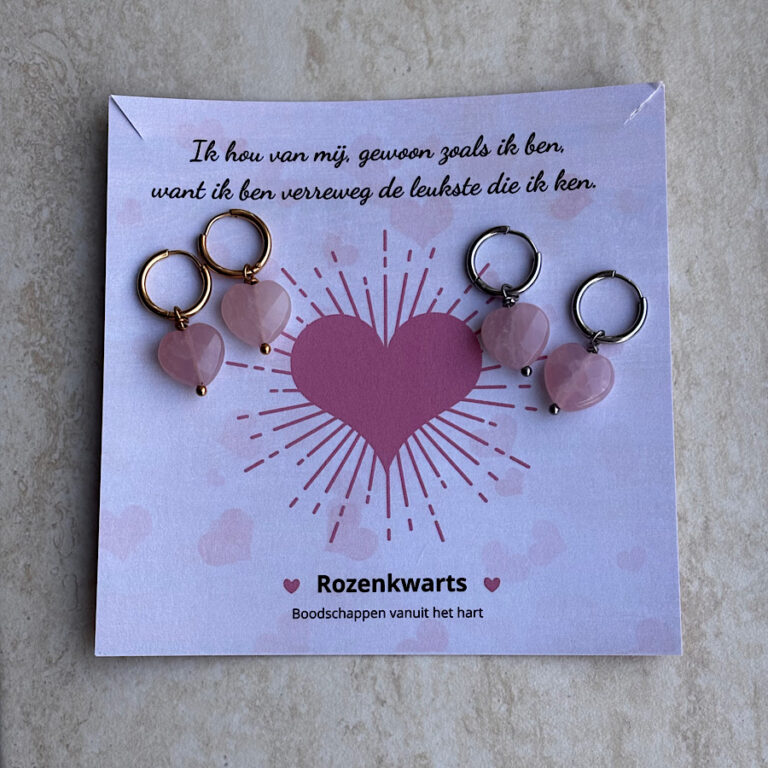 Oorbellen met edelstenen – Ik hou van mij | Rozenkwarts